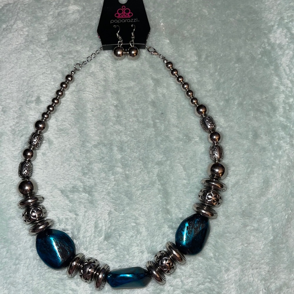 Paparazzi Blue Stone Bead Necklace w/ Earrings